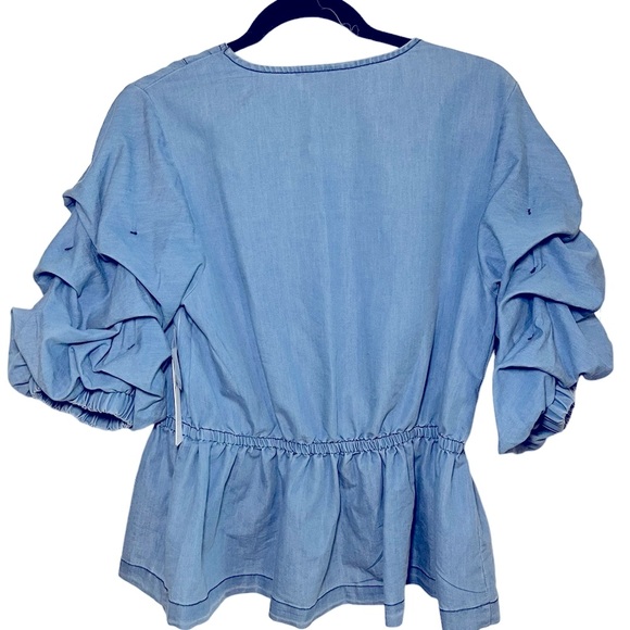 Step in Style Women Chambray Denim Shirt Puff Sleeve Size:Medium - Picture 5 of 7